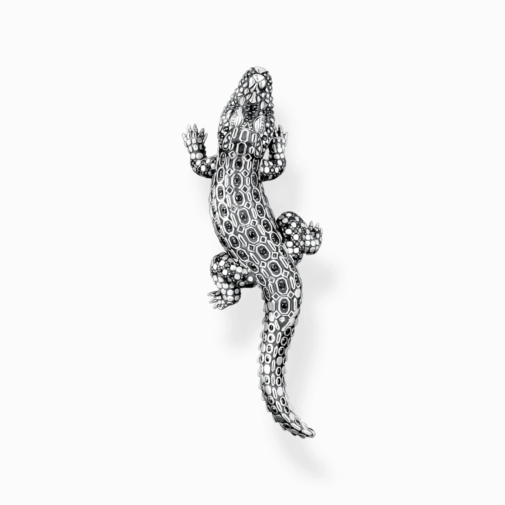 Best Sale Pendentif crocodile, argent noirci et gemmes noires et vertes Femme Pendentifs|Pendentifs
