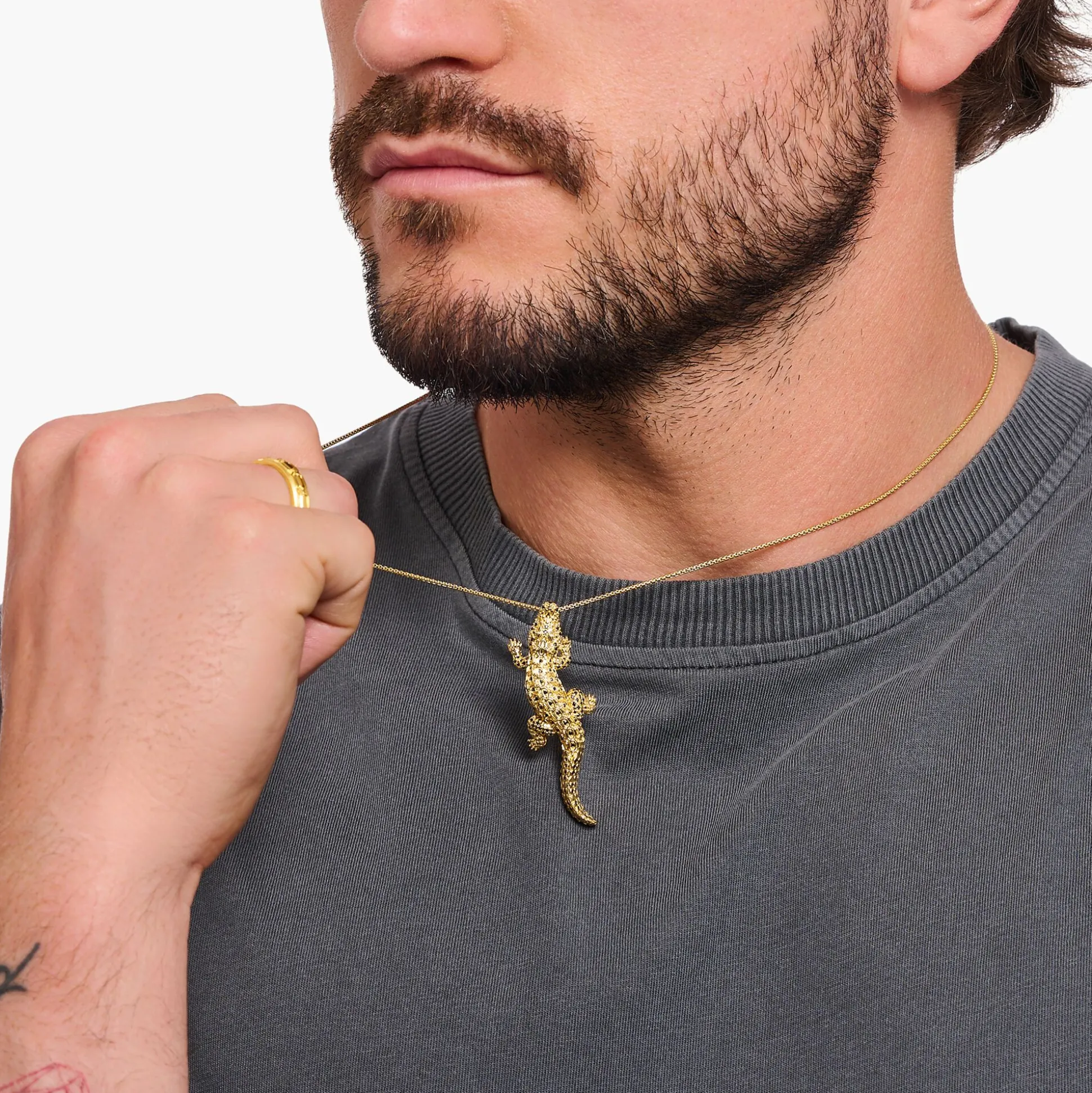 Cheap Pendentif crocodile doré orné de gemmes noires Femme Pendentifs|Placage Or 18 Carats - Argent 925