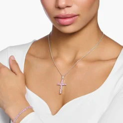 Outlet Pendentif croix avec pierres roses argent Femme Pendentifs|Argent 925
