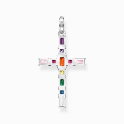 Shop Pendentif croix avec pierres multicolore argent Femme Chaînes & Colliers|Pendentifs