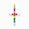 New Pendentif croix avec pierres multicolore plaqué or Femme Chaînes & Colliers|Pendentifs