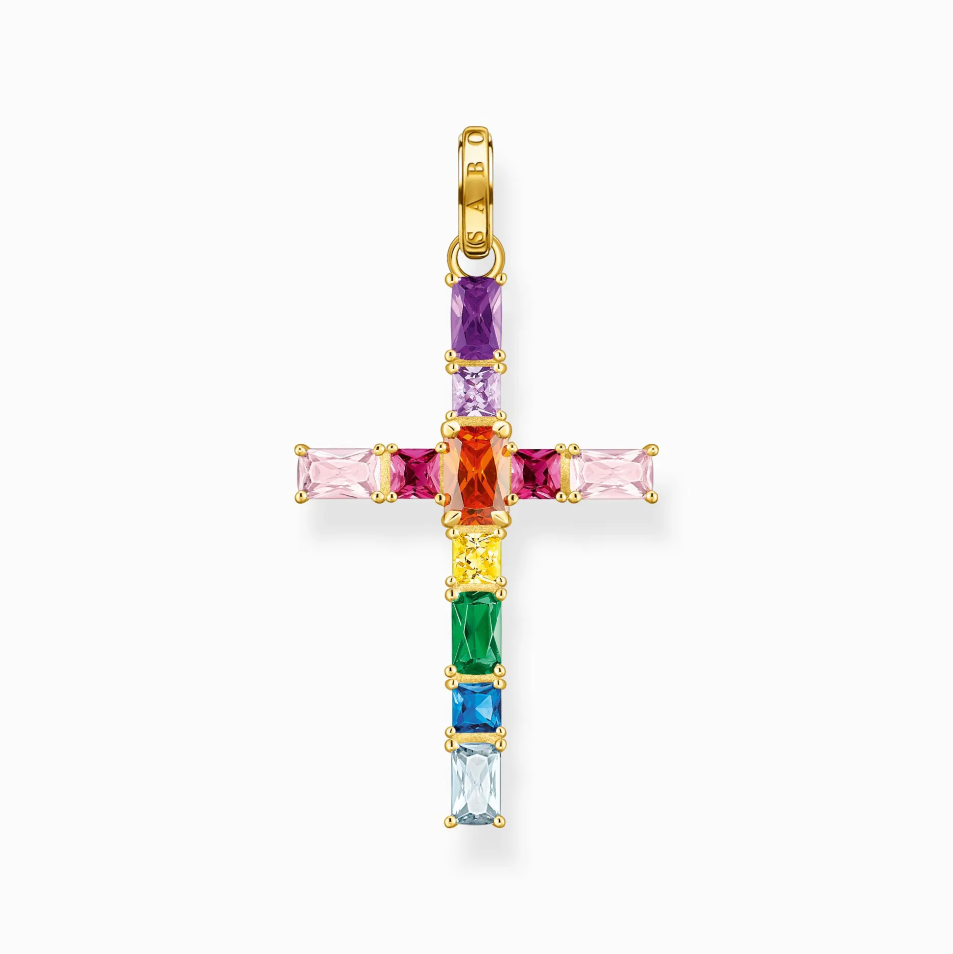 New Pendentif croix avec pierres multicolore plaqué or Femme Chaînes & Colliers|Pendentifs
