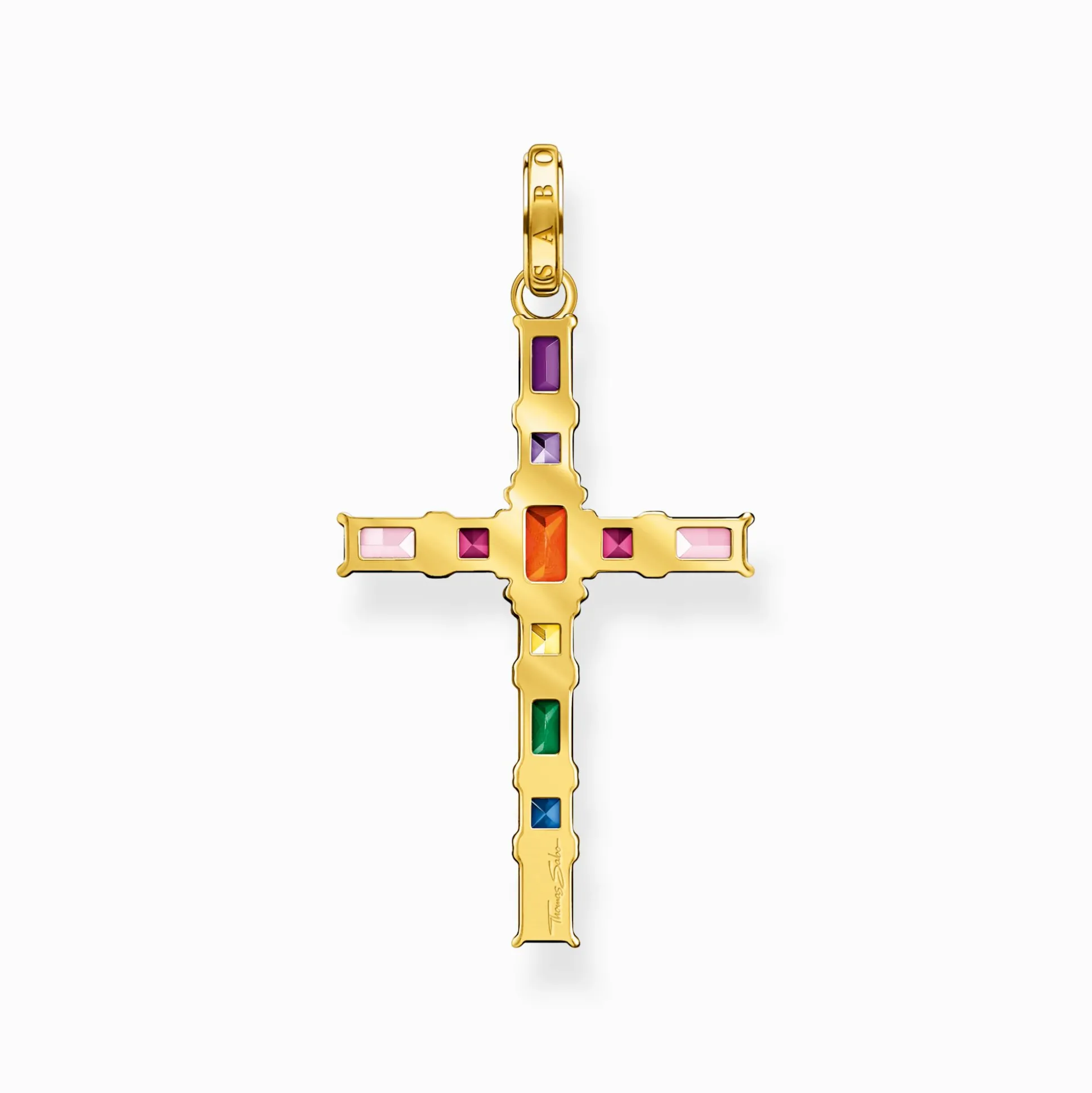 New Pendentif croix avec pierres multicolore plaqué or Femme Chaînes & Colliers|Pendentifs