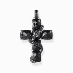 Best Pendentif croix en argent noirci avec serpent et zircon noir Femme Pendentifs|Argent 925