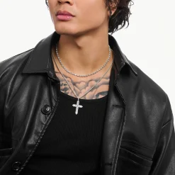 Fashion Pendentif croix en argent avec pavé de zirconium blanc Femme Pendentifs|Argent 925