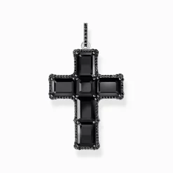 Shop Pendentif croix noircie en argent avec zircon noir Femme Pendentifs|Argent 925