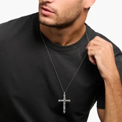Outlet Pendentif croix pierres noires argent Femme Pendentifs|Pendentifs