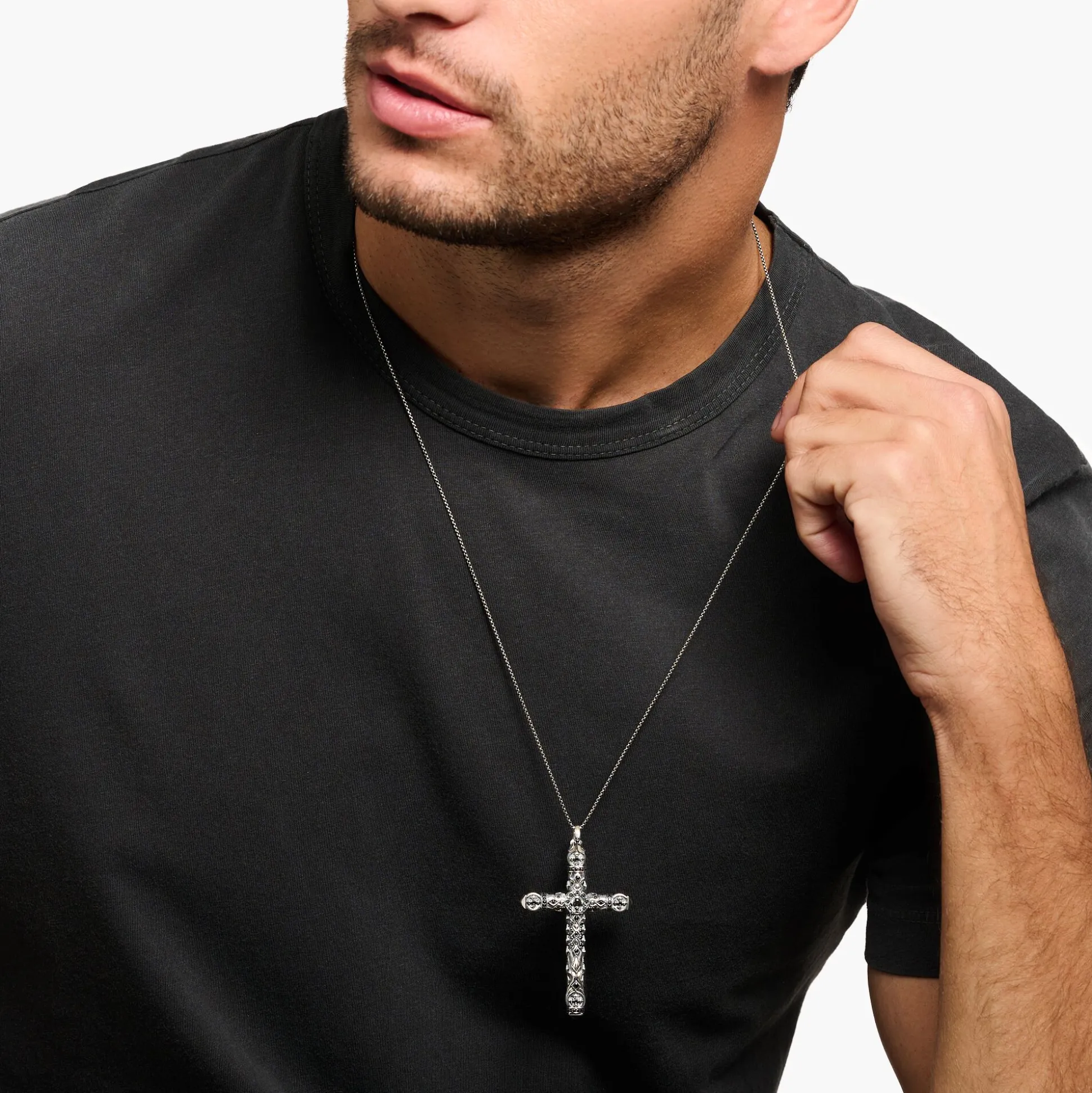 Outlet Pendentif croix pierres noires argent Femme Pendentifs|Pendentifs