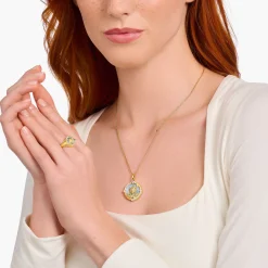 Clearance Pendentif doré bleu avec soleil et pierres colorées Femme Pendentifs|Placage Or 18 Carats - Argent 925
