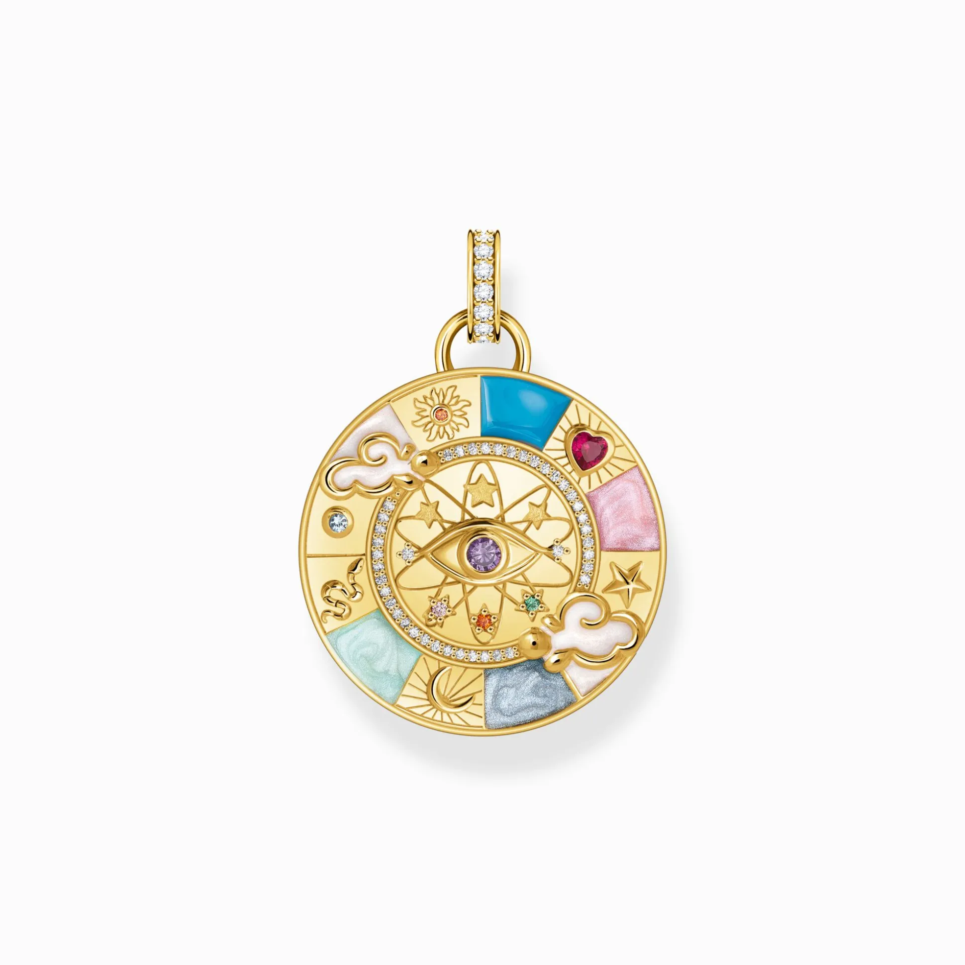 Fashion Pendentif doré Roue de la fortune avec symboles cosmiques Femme Pendentifs|Placage Or 18 Carats - Argent 925
