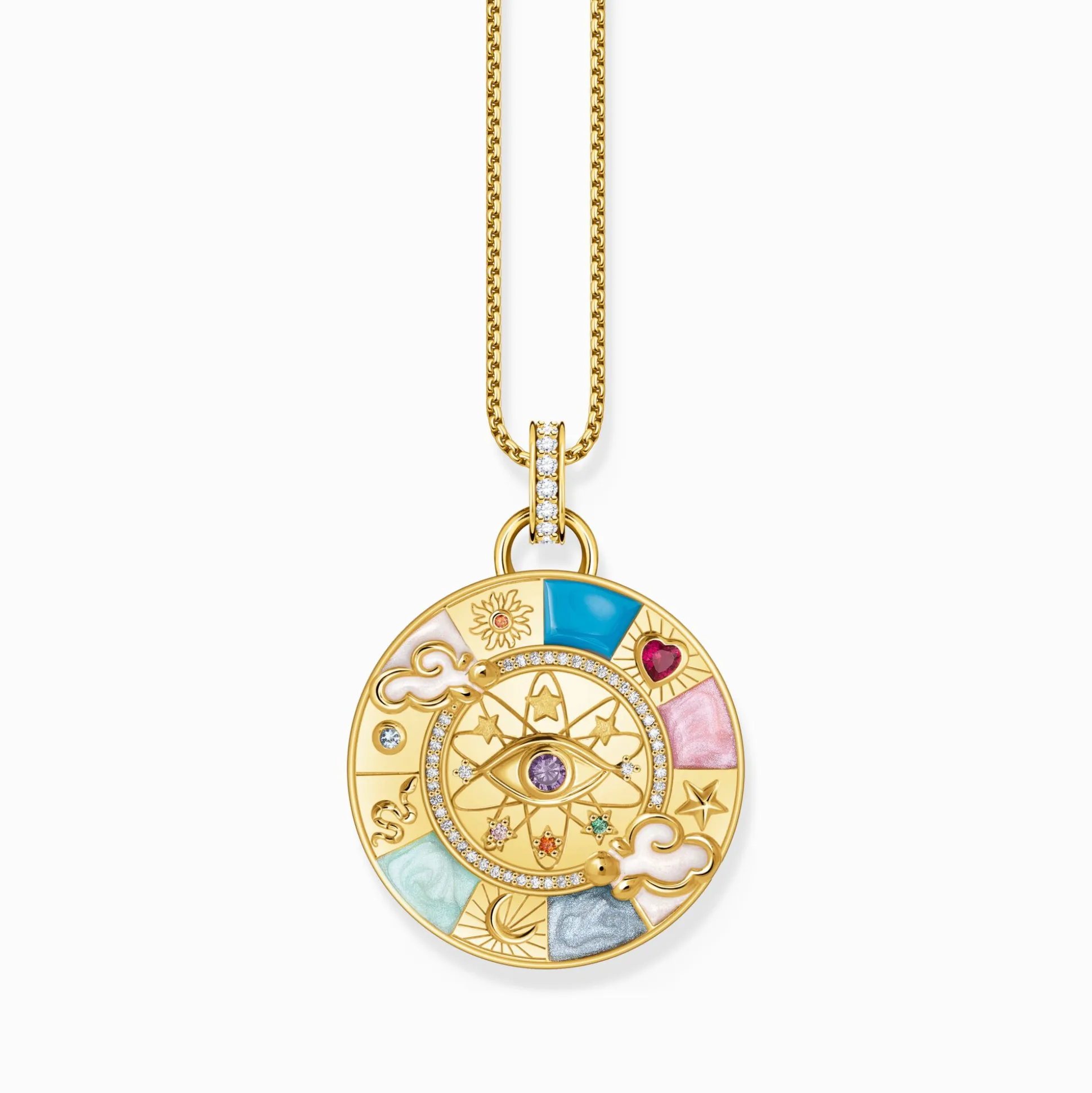 Fashion Pendentif doré Roue de la fortune avec symboles cosmiques Femme Pendentifs|Placage Or 18 Carats - Argent 925