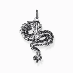 Best Sale Pendentif dragon noirci en argent avec zircon noir et émail froid Femme Pendentifs|Argent 925