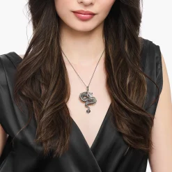 Best Sale Pendentif dragon noirci en argent avec zircon noir et émail froid Femme Pendentifs|Argent 925