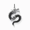 Store Pendentif dragon noirci en argent avec zircon noir Femme Pendentifs|Argent 925