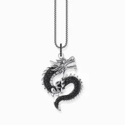 Store Pendentif dragon noirci en argent avec zircon noir Femme Pendentifs|Argent 925