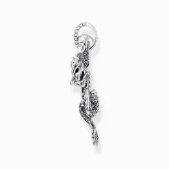 Best Sale Pendentif dragon noirci en argent avec zircon noir Femme Pendentifs|Argent 925