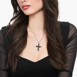 Flash Sale Pendentif en argent noirci avec zircon noir Femme Pendentifs|Argent 925