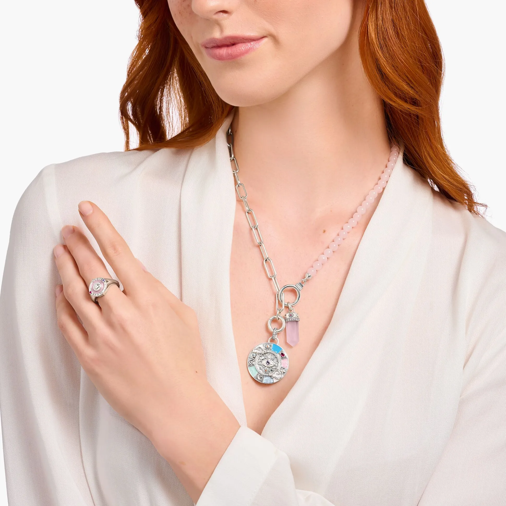 Hot Pendentif en argent Roue de la fortune avec symboles cosmiques Femme Pendentifs|Argent 925