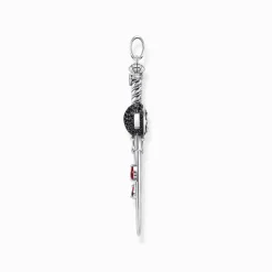 Best Sale Pendentif épée en argent noirci avec pierres noires et rouges Femme Pendentifs|Argent 925