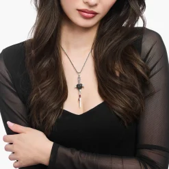 Best Sale Pendentif épée en argent noirci avec pierres noires et rouges Femme Pendentifs|Argent 925