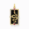 Clearance Pendentif serpent émail à froid noir plaqué or Femme Pendentifs|Placage Or 18 Carats - Argent 925