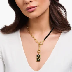 Clearance Pendentif serpent émail à froid noir plaqué or Femme Pendentifs|Placage Or 18 Carats - Argent 925