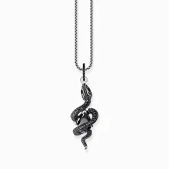 Best Sale Pendentif serpent noirci en argent avec zircon noir Femme Pendentifs|Argent 925