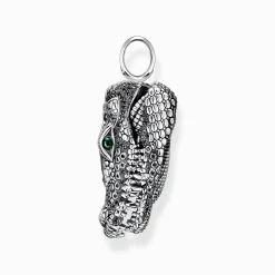 Online Pendentif tête de crocodile, argent noirci et gemmes noires et vertes Femme Pendentifs|Pendentifs