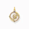New Petit pendentif avec croissant de lune et pierres multicolores plaqué or Femme Pendentifs|Placage Or 18 Carats - Argent 925
