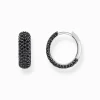Hot Petites boucles d'oreilles en argent avec zircon noir Femme Créoles|Argent 925