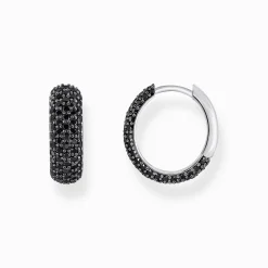 Hot Petites boucles d'oreilles en argent avec zircon noir Femme Créoles|Argent 925
