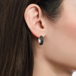 Hot Petites boucles d'oreilles en argent avec zircon noir Femme Créoles|Argent 925