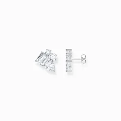 Best Sale Petits clous d’oreilles avec quatre zircons blancs argent Femme Boucles D'oreilles|Clous D'oreilles