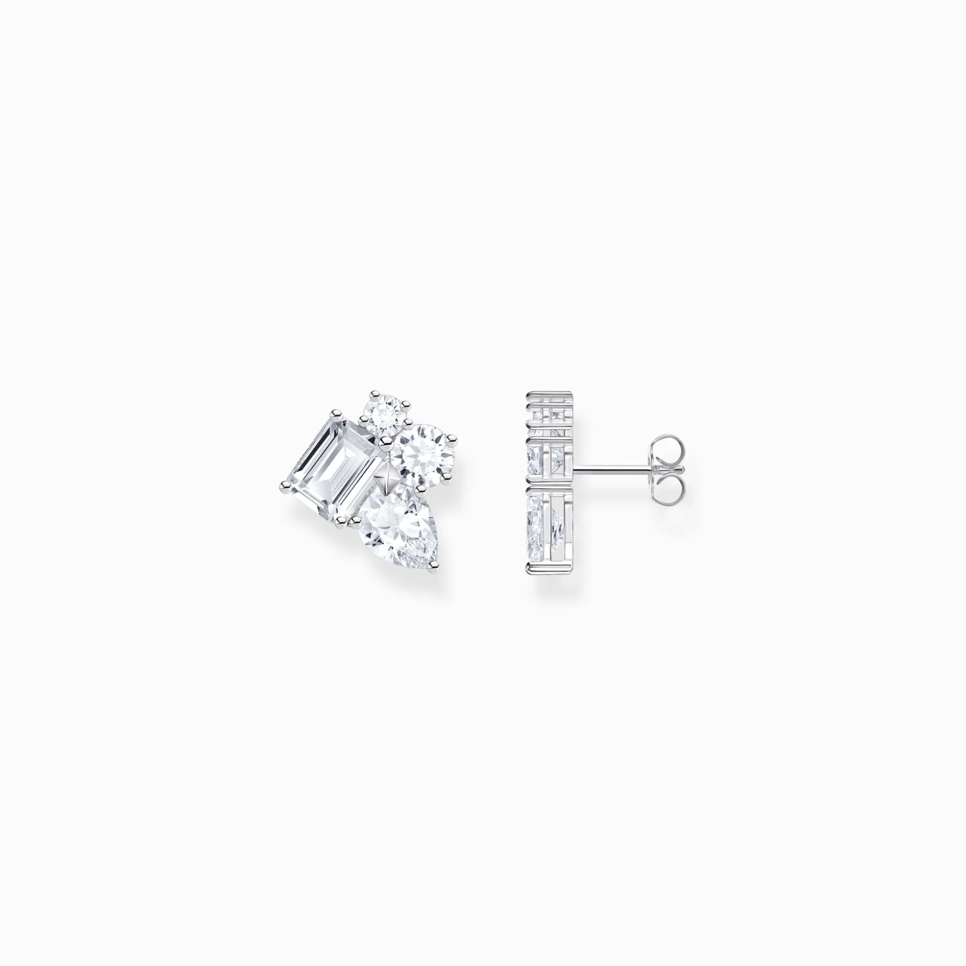 Best Sale Petits clous d’oreilles avec quatre zircons blancs argent Femme Boucles D'oreilles|Clous D'oreilles