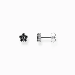 Cheap Petits clous d'oreilles en argent noirci avec zircon noir Femme Clous D'oreilles