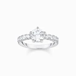 Cheap Solitaire avec un grand zircon et de petites pierres argent Femme Bagues|Argent 925
