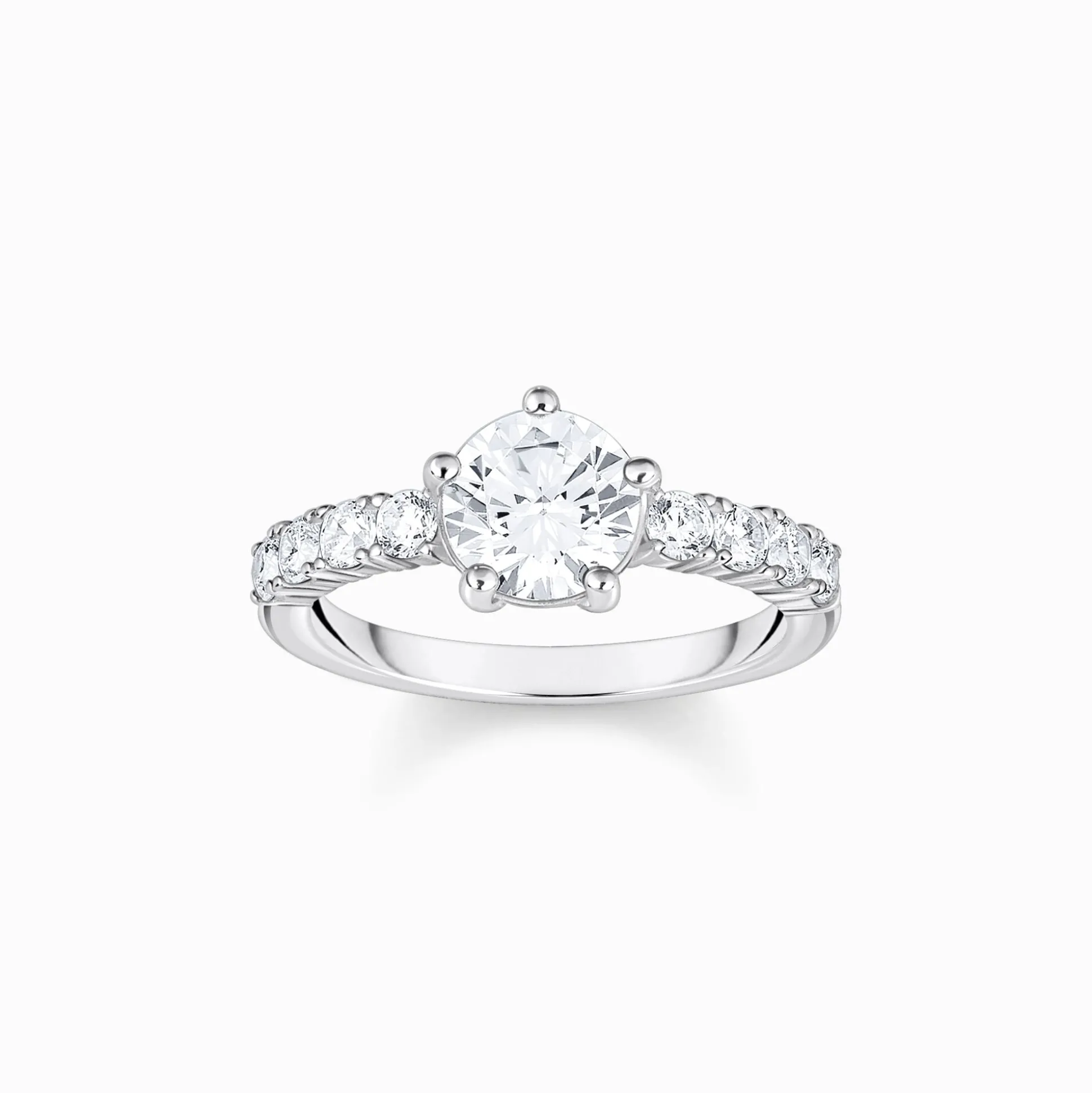 Cheap Solitaire avec un grand zircon et de petites pierres argent Femme Bagues|Argent 925