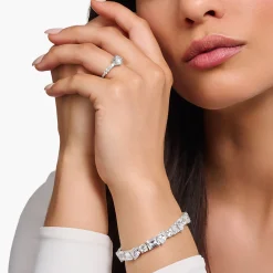 Cheap Solitaire avec un grand zircon et de petites pierres argent Femme Bagues|Argent 925