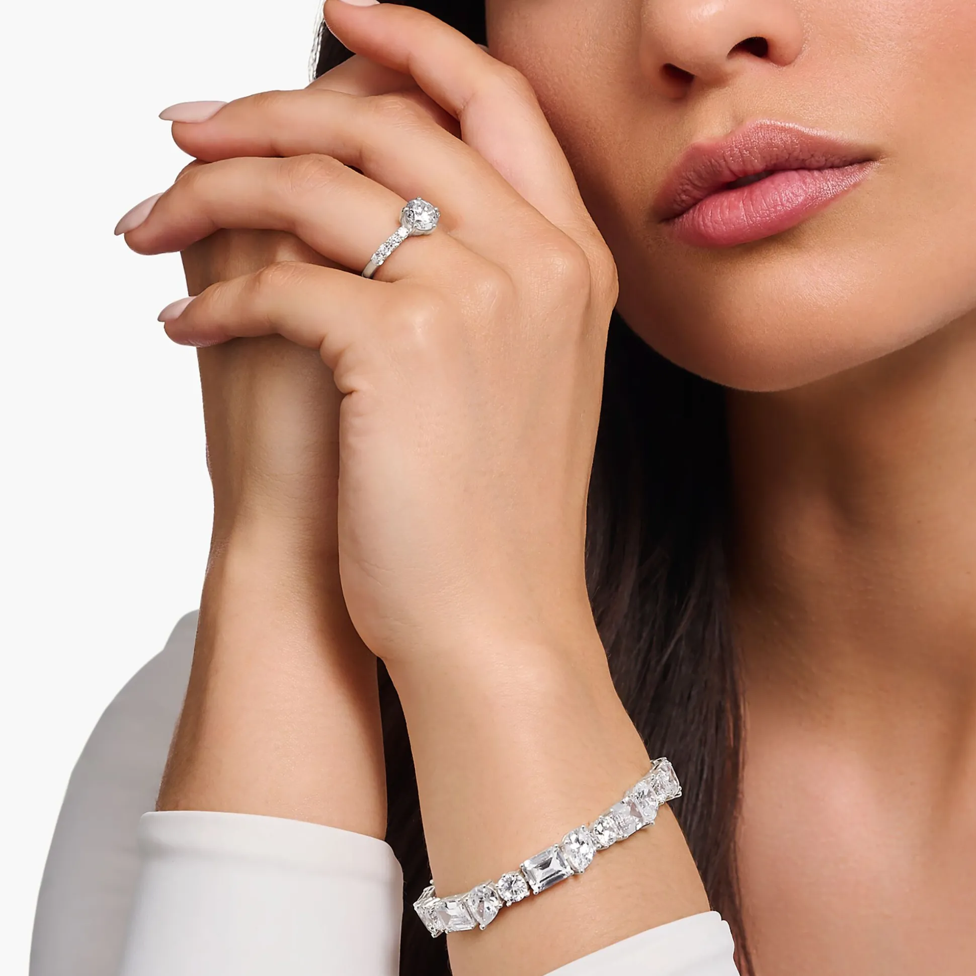 Cheap Solitaire avec un grand zircon et de petites pierres argent Femme Bagues|Argent 925