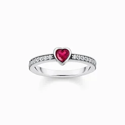 Cheap Solitaire en argent avec pierre rouge taillée en cœur Femme Bagues|Argent 925